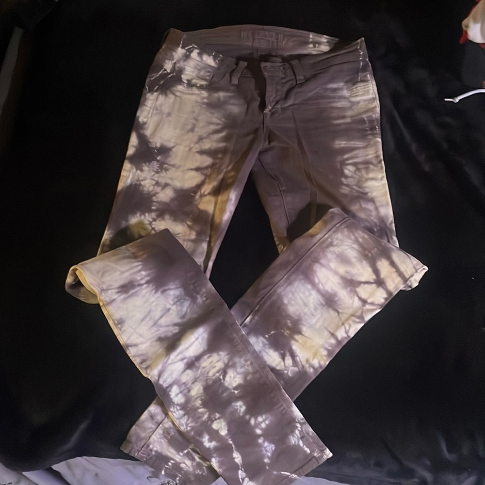 J Brand low rise pencil leg tie dye jeans